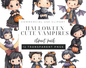 Halloween Cute Chibi Vampire Clipart, Adorable Kawaii Art, Digital Download for Spooky Fun and Crafts