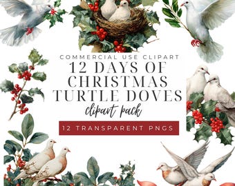 Twelve Days of Christmas Clipart, Whimsical Holiday PNG, Vintage Digital Download, Commercial Use Graphics