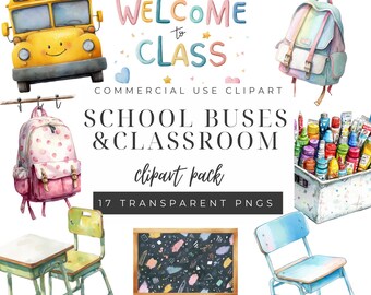 Clipart Ritorno a Scuola PNG, Clipart Autobus Scolastico, Clipart Zaino ad Acquerello, Clipart Primo Giorno di Scuola, Clipart Aula, Insegnante PNG