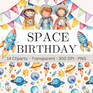 Watercolor Space Clipart For Kids Birthday, Astronaut Watercolor Clipart, Space Themed Birthday, Astronauts, Space Wars Digital Clipart |