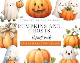 Watercolor Pumpkin Clipart, Cute Line Art for Halloween, Digital Download, Autumn Decor, Commercial Use