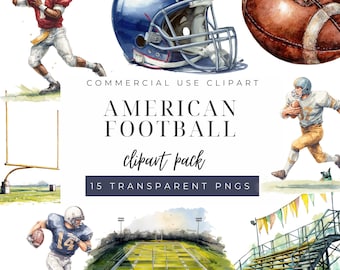 Clipart di football americano in formato PNG, clipart di stadio di football ad acquerello, clipart per festa di compleanno a tema football, giocatore di football in formato PNG, clipart per il giorno della partita
