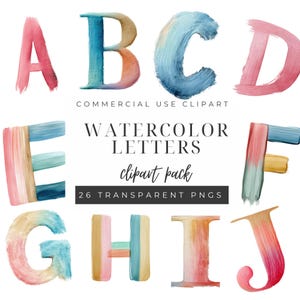 Watercolor Letters Clipart, Digital Alphabet PNG, Monogram Letters, Kids Nursery Decor, Scrapbooking