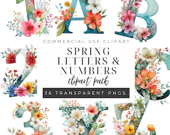 Spring Floral Alphabet Clipart PNG, Watercolor Letters and Numbers, Spring Birthday Banner Letters, Spring Baby Shower, Floral Alphabet PNG