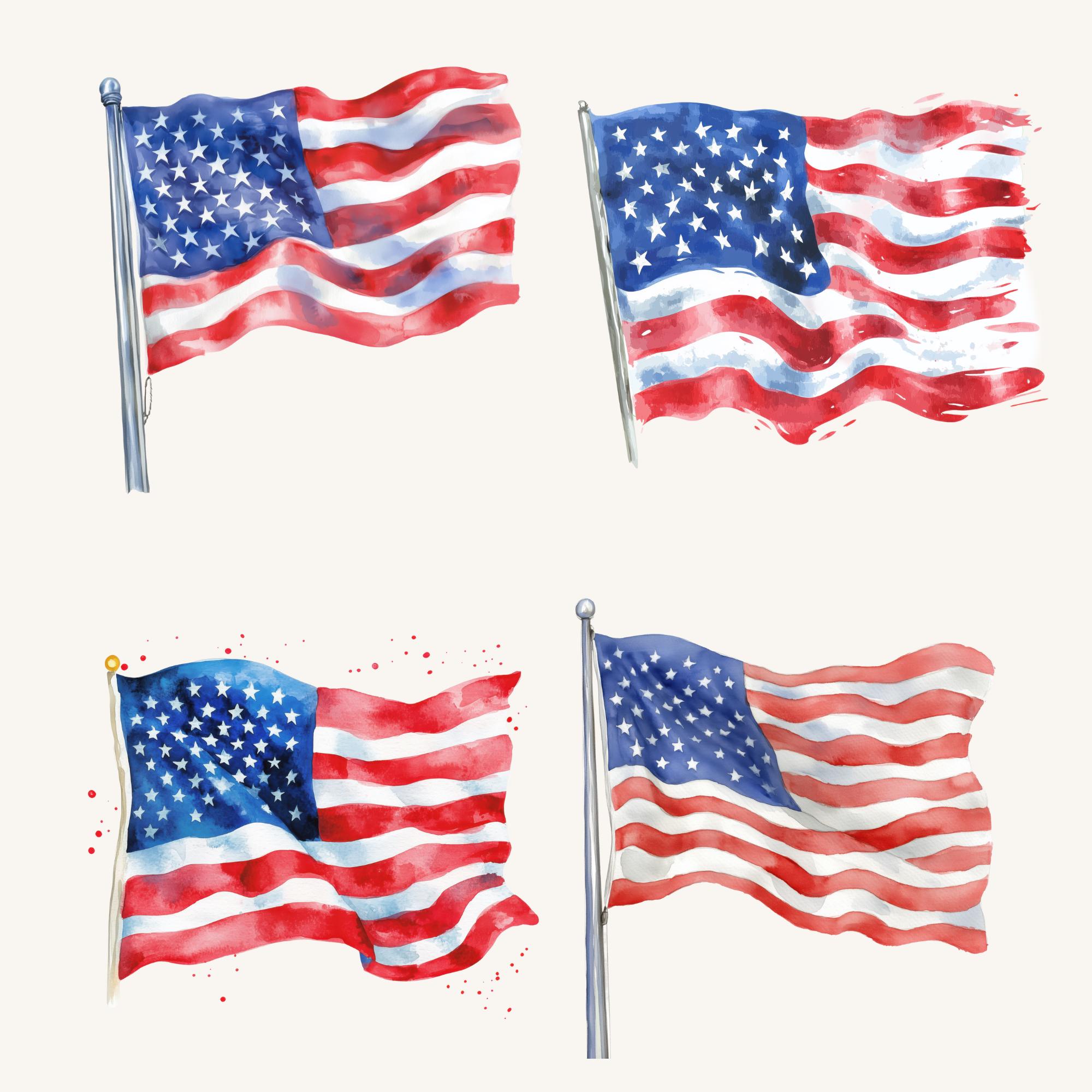 Fourth of July Clipart, Watercolor American Flag PNG, Patriotic Party ...