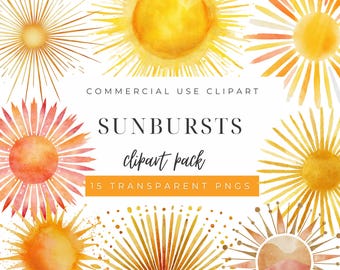 Sunburst Clipart PNG, Watercolor Sun Clipart, You Are My Sunshine Clipart, Sunshine Birthday, Summer Baby Shower Clipart, Boho Sun PNG