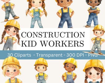 Construction Kids Clipart PNG, Diverse Construction Worker, Multicultural Kids Clipart, Boys Birthday Party, Construction Birthday Clipart