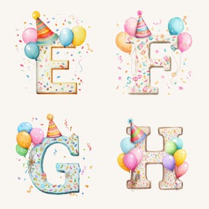 Watercolor Numbers & Letters Clipart, Birthday Alphabet PNG, Digital Download, Cute Art for Kids' Projects, Balloons, Birthday Party Clipart image 3