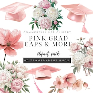 Imágenes prediseñadas de birrete de graduación rosa, descarga digital para fiesta de graduación, gráficos de graduandas, archivos PNG de sublimación