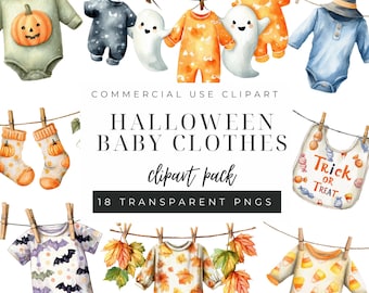 Halloween Baby Clothesline Clipart PNG, Spooky Baby Shower Clipart, Skeleton Baby Onesie, Ghost Baby Clothesline, Trick or Treat Baby PNG