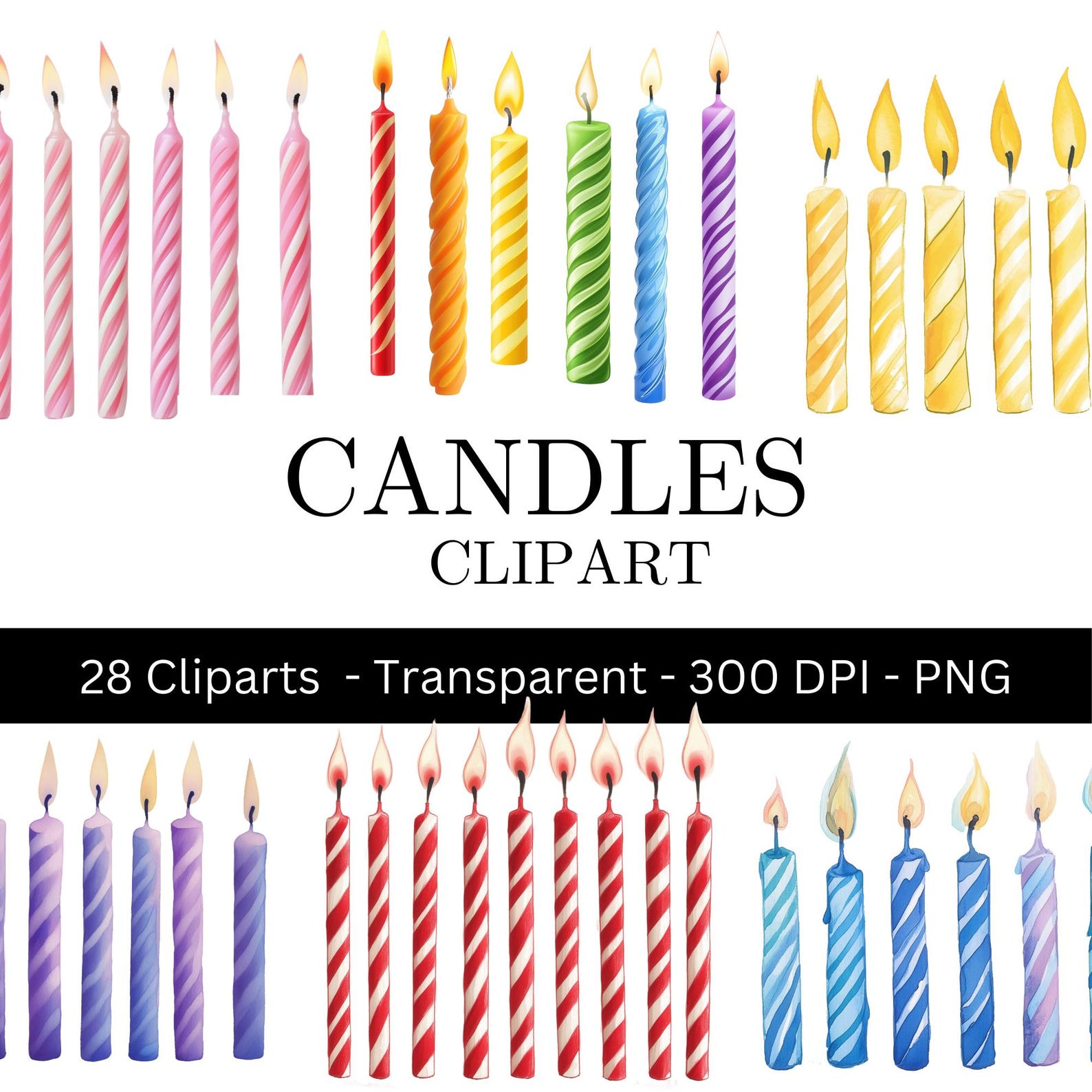 Birthday Candle Clipart PNG, Watercolor Rainbow Candles, Birthday Party ...