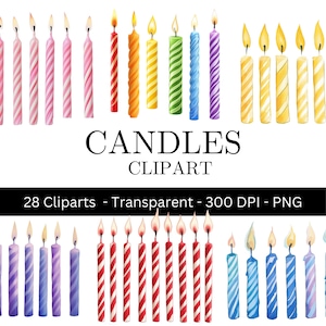 Aquarell Geburtstag Kerze Clipart - Digitaler Download für Einladungen - süsse Party Dekoration - Kommerzielle Nutzung möglich