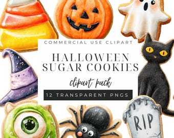 Halloween Sugar Cookie Clipart PNG, Spooky Cookie Clipart, Halloween Baking Clipart, Halloween Party Clipart, Cute Halloween PNG, Cookie PNG