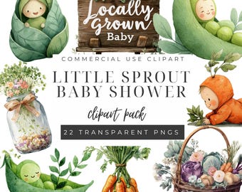 Little Sprout Clipart, Baby Shower Art, Kawaii Vegetable PNGs, Digital Download, Nursery Decor, Commercial Use