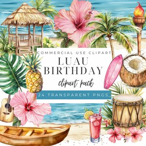 Digitale 16. Geburtstag Clipart - Sweet 16 PNG Dateien - Hawaiian Luau Geburtstag Clipart - Tropische Blumen - Digitaler Download für Parties