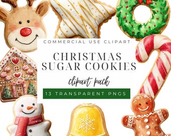 Christmas Sugar Cookie Clipart, Cute Holiday Baking PNG, Digital Download for Festive Treats and Crafts
