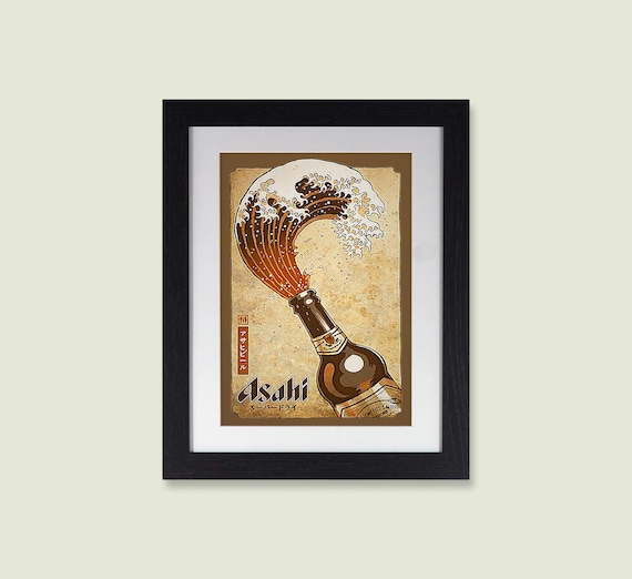 Asahi Beer 'great Wave' Parody Framed A4 Print, Japanese Wall Art