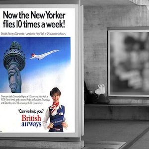 Colorful advertising reproduction poster print for British Airways Concorde