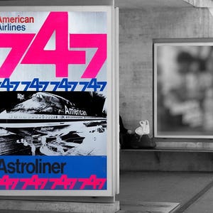 Colorful reproduction poster print of American Airlines Boeing 747