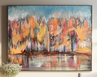 Vibrant Autumn Forest Painting Fall Leaves Abstract Wall Art Large Canvas