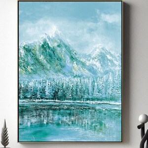 Ice Mountain painting, textured art, landscape painting, abstract painting, nature-themed art, art decor for bedroom, mountain landscapes