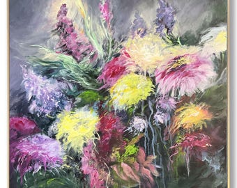 Vibrant Floral Art Bright Abstract Painting Colorful Wall Art Modern Decor