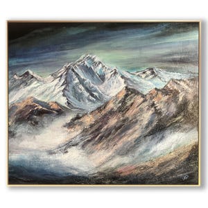 Mountain Landscape Painting Snowy Mountains Sunrise Winter Scene Serene Mountain View Wall Art Mountain Peaks Mountain Wall Decor