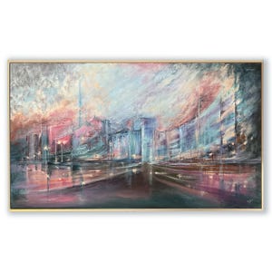 Acrylic Abstract Cityscape Painting Modern Urban Wall Art