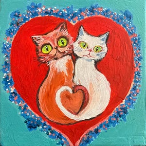 Arte de pared romántico hecho a mano, regalo de San Valentín para amantes de los gatos, linda decoración de gatos