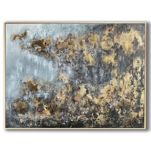 Designer Wall Art Gold Abstract Painting Large Textured Canvas Metallic Decor Contemporary Aesthetic Art