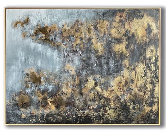 Abstract Gold Painting Luxury Textured Acrylic Canvas Art Modern Wall Decor Elegant Metallic Artwork
