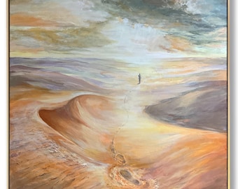 Abstract desert Traveler painting Minimalist art Warm tones art Sunset painting Solitude artwork