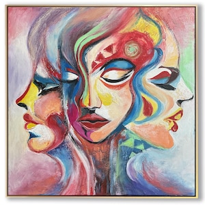 Abstract Portrait Painting Colorful Face Art Modern Wall Decor Unique Statement Artwork