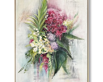 Bloemencanvasschilderij - modern abstract botanisch kunstwerk
