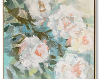 Modern Floral Painting, Roses Painting on Canvas, Floral Painting, Floral Wall Art, Large Rose Painting, Acrylic Painting
