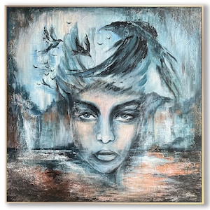 Abstract Dreamy Emotional Wall Art Decor Original Canvas Painting Surreal Portrait