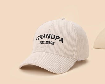 Gorra de pana bordada personalizada, fecha personalizada, regalo para papá y mamá primerizos, regalo para el Día de la Madre, gorra de béisbol vintage a juego.