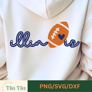 Illinois SVG PNG, football de l'Illinois, coeur, IL, téléchargement numérique, fichiers découpés au laser, conception par sublimation, fichier Svg pour Cricut, Dxf, Silhouette