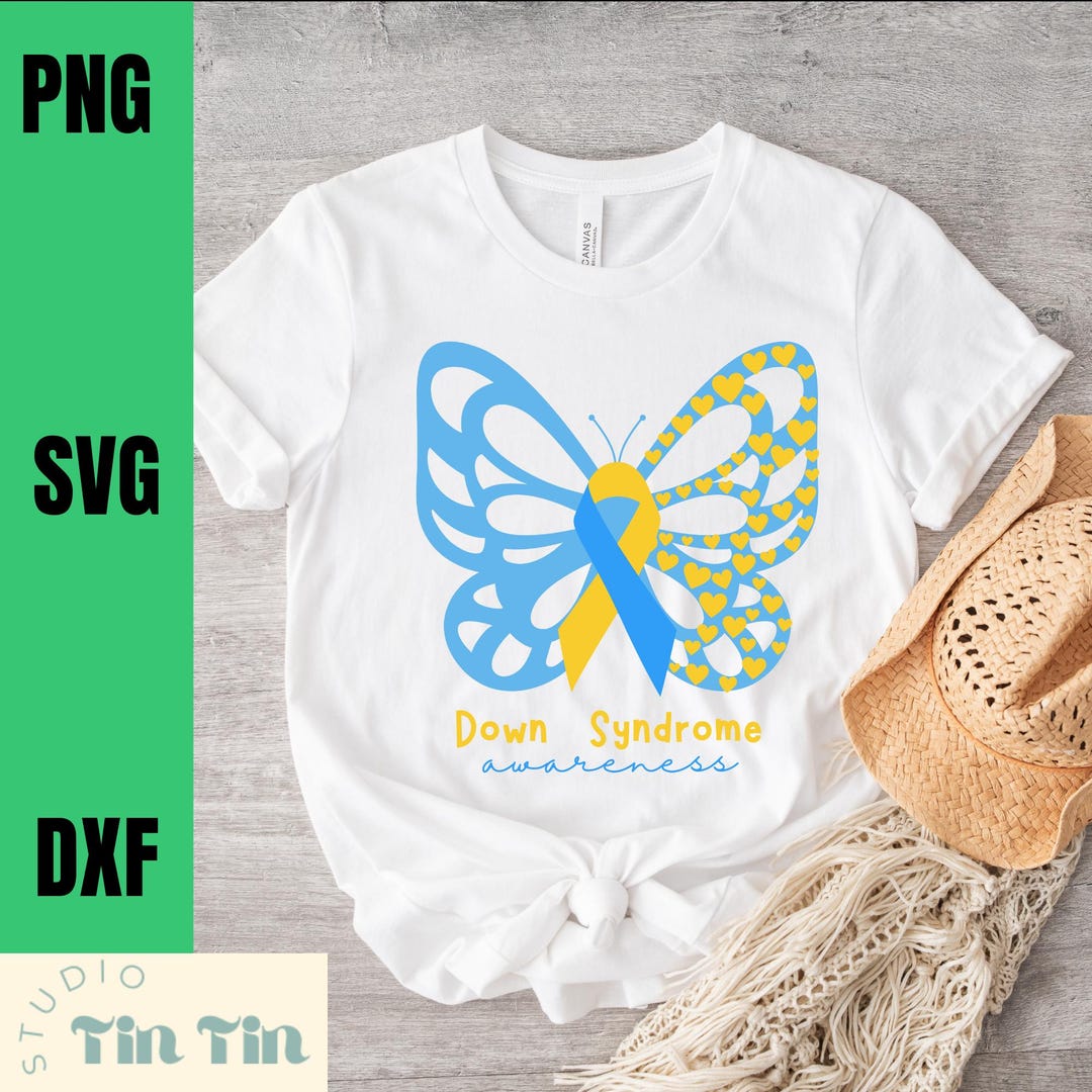 Down Syndrome Awareness Svg Png, Blue & Yellow Butterfly Ribbon Svg, We ...