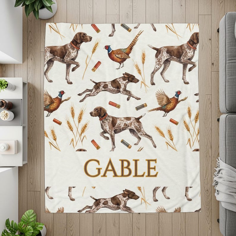 Personalized Dog and Pheasant Hunting Blanket, Cozy Pet Throw with Custom Name, Ideal Gift for Dog Lovers, Home Decor Blanket