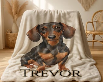 Personalized Dachshund Blanket, Pet Portrait Throw