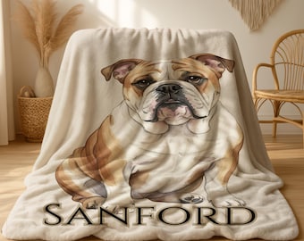 Personalized English Bulldog Blanket, Dog Lover Gift