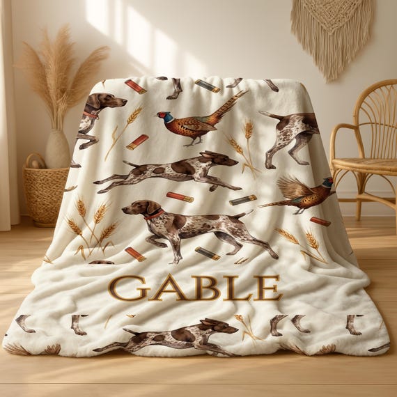 Personalized German Short Haired Pointer Hunting Blanket, Dog Lover Gift