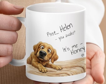 Taza de café personalizada con diseño de golden retriever, regalo divertido para amantes de los perros.