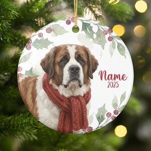Personalized Saint Bernard Christmas Ornament, Custom Dog Memorial Gift