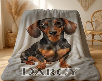 Personalized Dachshund Blanket, Pet Lover Gift, Dog Mom, Custom Dog Throw