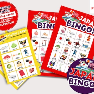 Folha de Bingo Japonês - Jogo de Bingo de Festa do Japão para Imprimir para adultos e crianças, atividade de férias ou feriados, Bingo Educacional do Japão para Imprimir