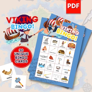 Schede Bingo Viking stampabili, gioco Bingo Viking Party per adulti e bambini, attività per le vacanze o le festività, Bingo educativo Viking stampabile