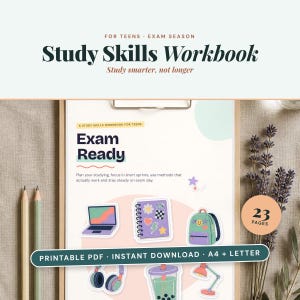 Study Skills Workbook for Teens, Exam Study Planner, Study Schedule, Active Recall, Pomodoro Tracker, ADHD Student, Finals Prep