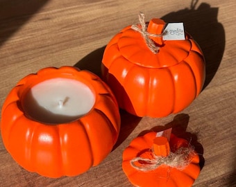 Handmade Pumpkin Soy Candle: Stone Jar, Autumn Home Decor